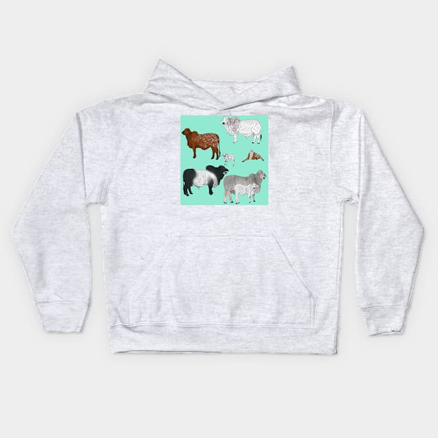 Brahman Cattle Seafoam Kids Hoodie by TrapperWeasel